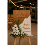 Placa Madeira Compartimento Dourado com flores (não incluídas), ideal para casamentos e eventos. Perfeita para lojas online de decoração elegante.