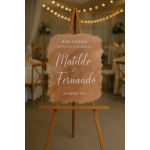 Placa Acrílico Pintada Verso com design moderno e toque romântico, perfeita para dar as boas-vindas num casamento elegante.