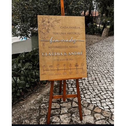 Placa com cronograma para casamentos, com horários personalizados. Organização elegante para o dia mais especial da vossa história.